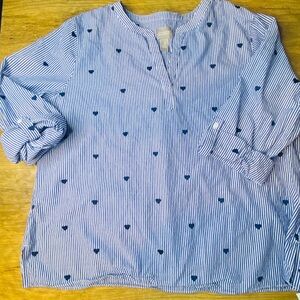 Chico's Navy and White Heart Striped Top